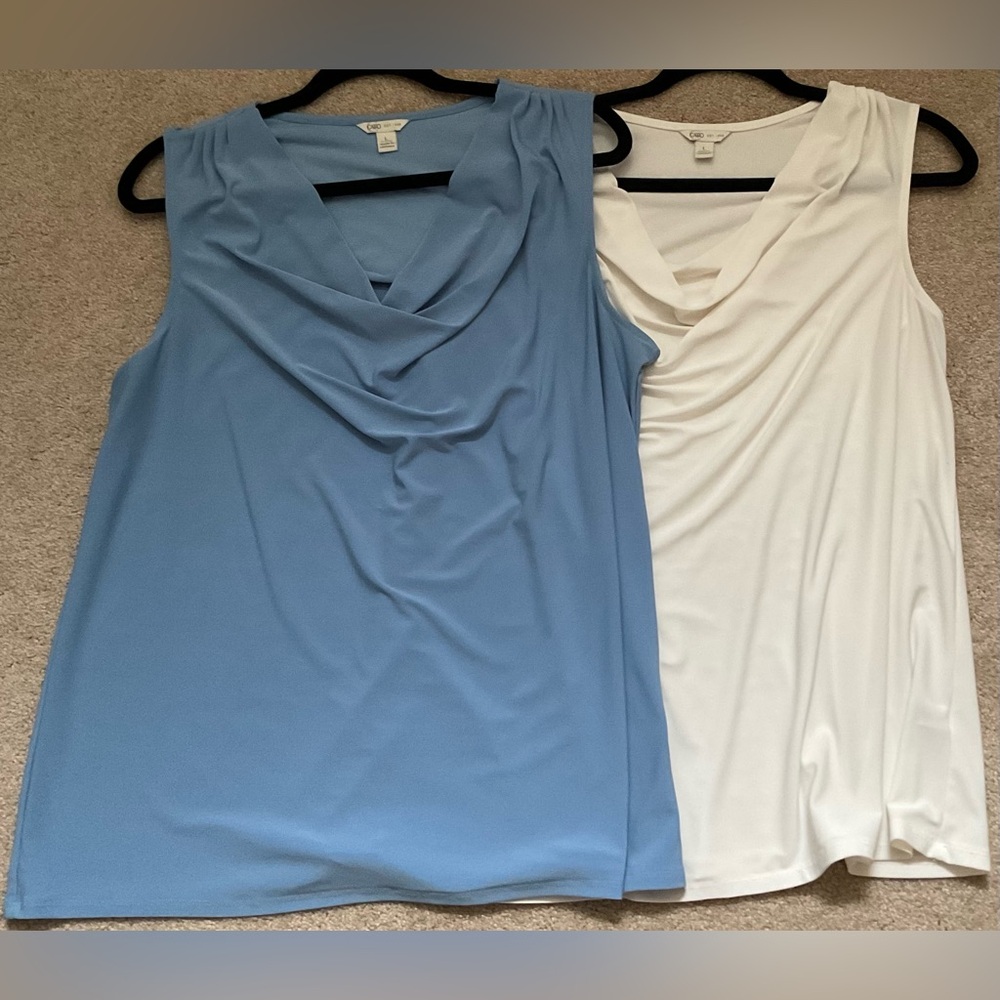 Cato Sleeveless Draped Blouses (2) - Blue and White